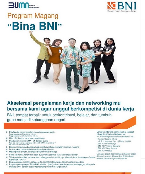 Lowongan Kerja Program Bina Bni Area Lampung Kabarkerja